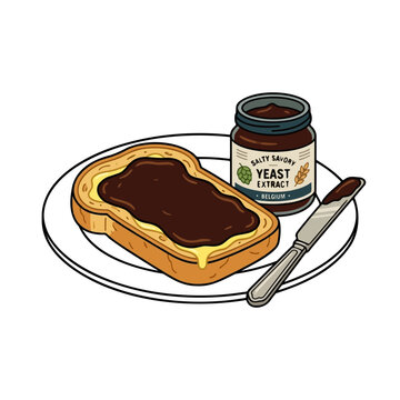 Traditional Australian Style Yeast Extract Vegemite Spread on Buttered Toast Hand Drawn Vector Art