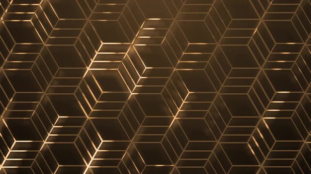 Abstract geometric pattern of interlocking hexagonal cubes with reflective edges background animation