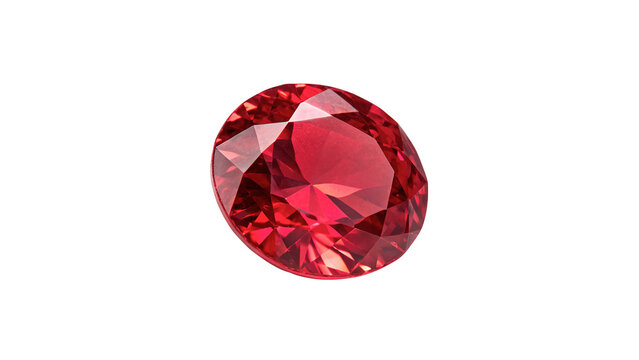 Beautiful round faceted red ruby crystal gemstone isolated on transparent background.