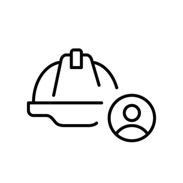 Construction safety worker, hard hat wearer, industrial site user. Pixel perfect, editable stroke vector icon