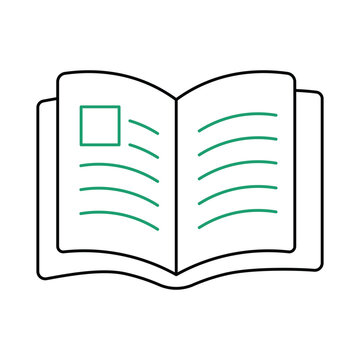 Open book icon line art illustration representing reading or education with outline icon