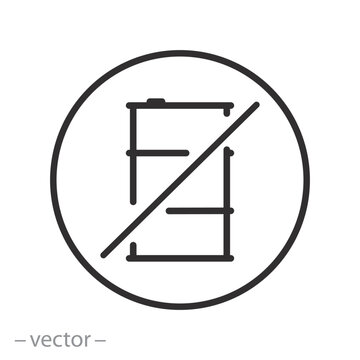 no oil drum icon, silhouette of a drum is crossed by a prohibitory circle, fuel crisis, line vector illustration