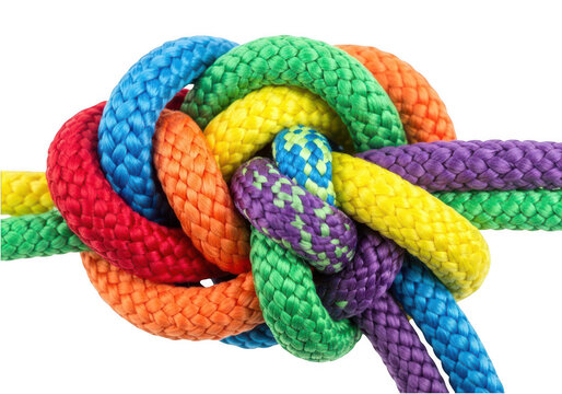 Colorful braided rope knot with vibrant sections