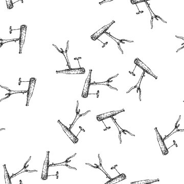 seamless pattern brass spyglass hand drawn. classic explorer, navigation optics, steampunk decor brass spyglass black sketch illustration