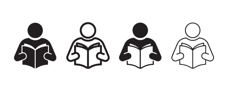 Minimalist Person Reading Book Icon Set