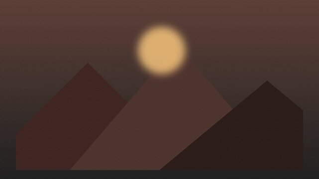 Abstract geometric landscape with sun and mountains in warm tones