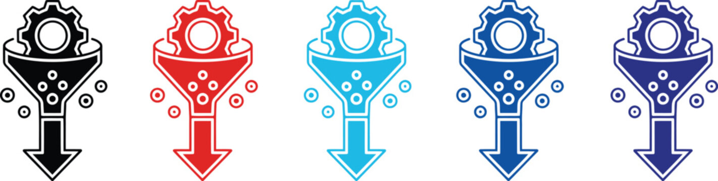 Workflow Bottleneck Icons, modern vector symbols for business process management, efficiency problems, workflow delays, and operational analysis