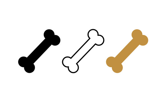Minimalist dog bone icons in black, outline, and brown colors, simple pet treat symbols, graphic elements for veterinary and pet shop branding