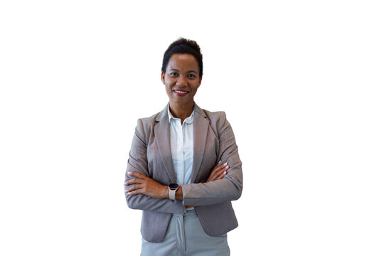 Businesswoman drinking coffee contemplating future success on transparent background