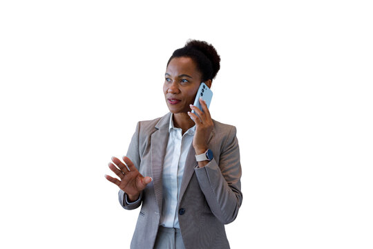 African american businesswoman writing on clipboard, transparent background