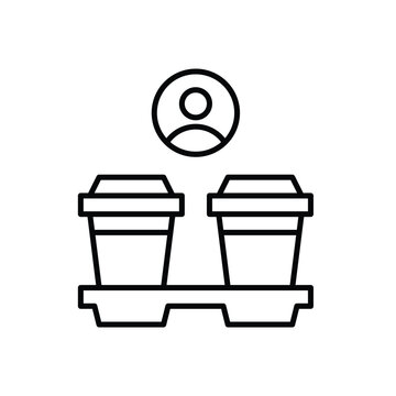 Two coffee takeaway cups and person profile. Customized group order. Pixel perfect, editable stroke vector icon