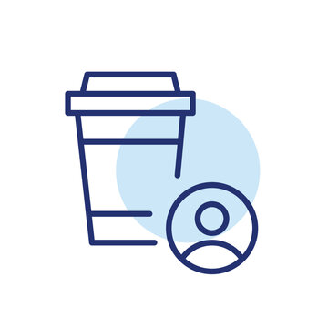 Takeaway coffee cup and personal profile. Pixel perfect, editable stroke vector icon