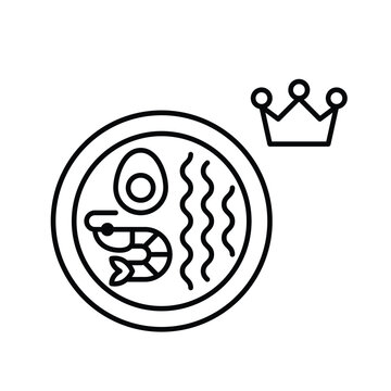 Premium ramen experience. Gourmet japanese dining. Shrimp soup and crown. Pixel perfect, editable stroke vector icon