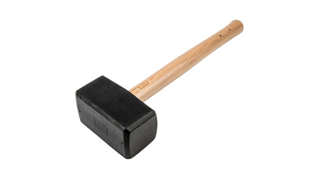 Heavy professional steel construction mallet hammer wood handle isolated on transparent background.