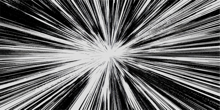 Abstract black and white fractal burst background illustrating a high speed energy explosion with dynamic light rays and motion texture
