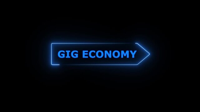 4K 3D Neon Signpost with Gig Economy Message and Glowing Left to Right Direction Arrow Animation on Black Background, Freelance Work, Digital Employment and Future Business Concept..
