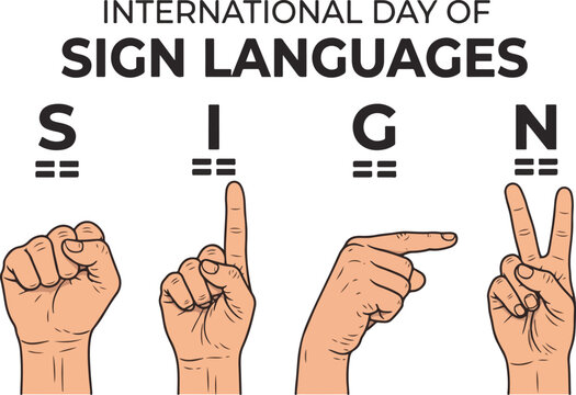 Educational Deaf Awareness Vector Illustration Showing Fingerspelling Hand Signs for International Day of Sign Languages 2026
