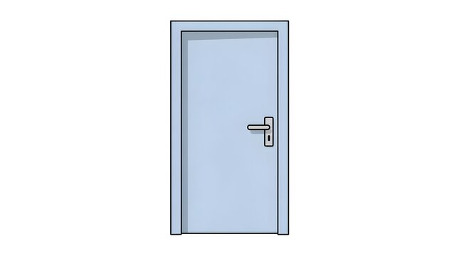 Closed light blue door with a metallic handle framed neatly inside a wall.