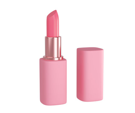 Elegant 3d pink lipstick with metallic cap isolated on background. Luxury Beauty products for cosmetics, fashion banners.
