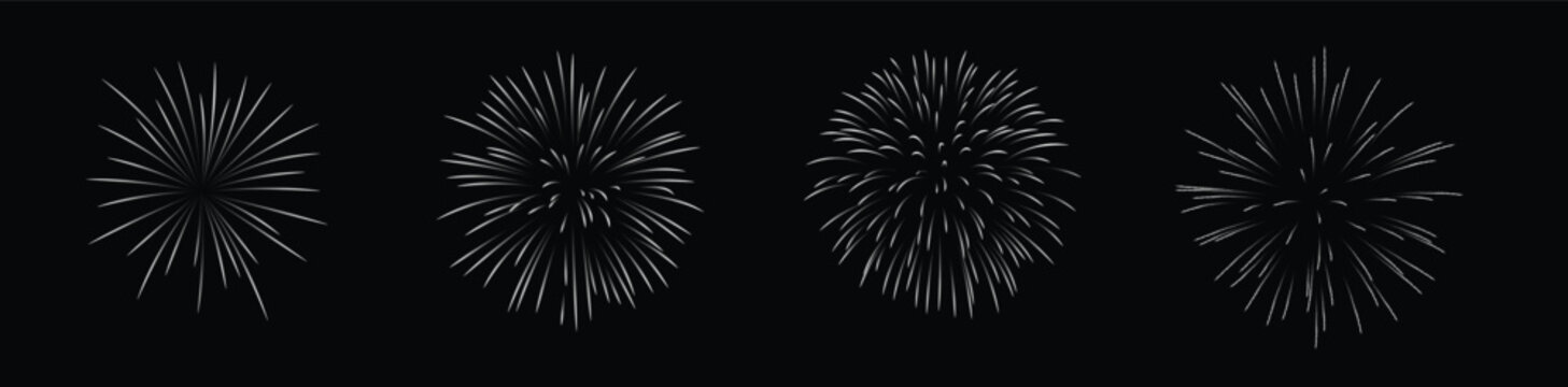 Black Firework Burst Collection Isolated on Dark Background for Festive Celebrations vector poster
