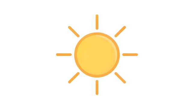 Sun vector icon illustration featuring a minimal yellow solar symbol with shorter rays on a white backdrop.