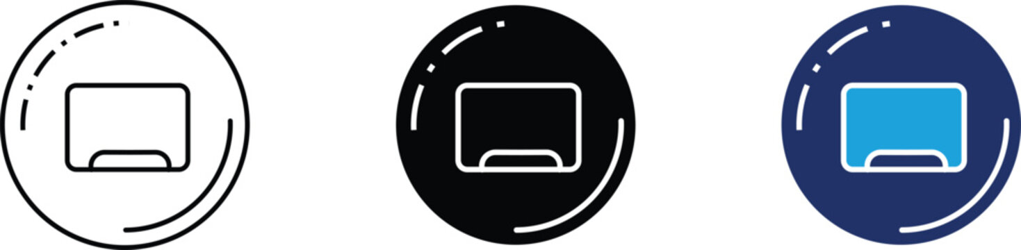 Laptop touchpad and trackpad icon set with minimal circular button illustrations, touch interface symbols for computer hardware and UI design applications.