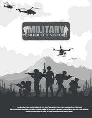 Obraz premium Soldiers vector, military vector illustration, Army background, soldiers silhouettes.
