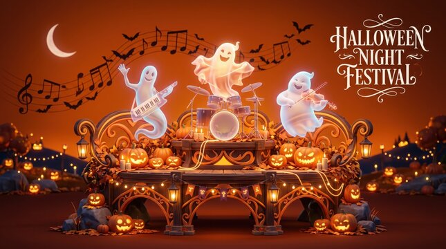 Copyrightsafe, unique, premiumlooking version halloween night festival ghost band performance