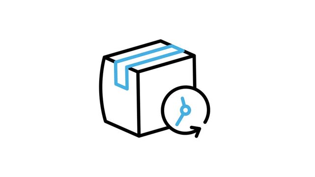 Animated package box delivery history update icon. Cardboard with clock animation to track, shipping time, schedule of shipment. Motion graphics with alpha channel