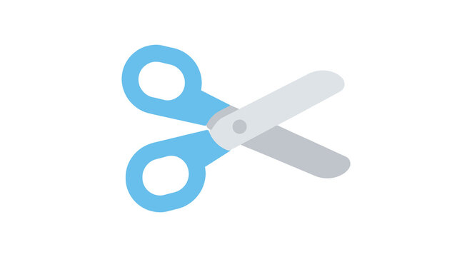 A pair of scissors is depicted in a flat two tone vector illustration against a white background