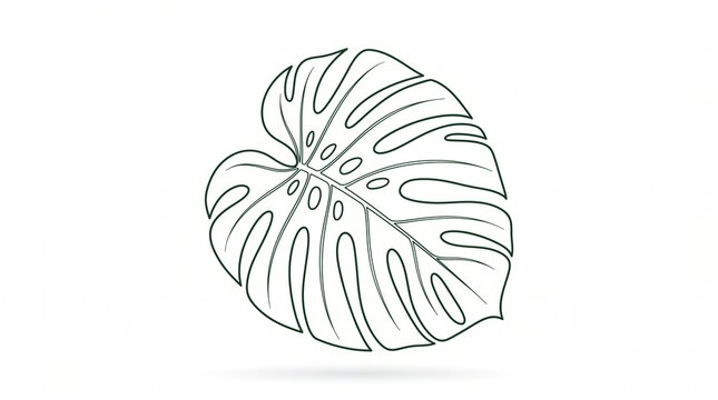 Monstera leaf line art drawing depicted in black outline on a white background.