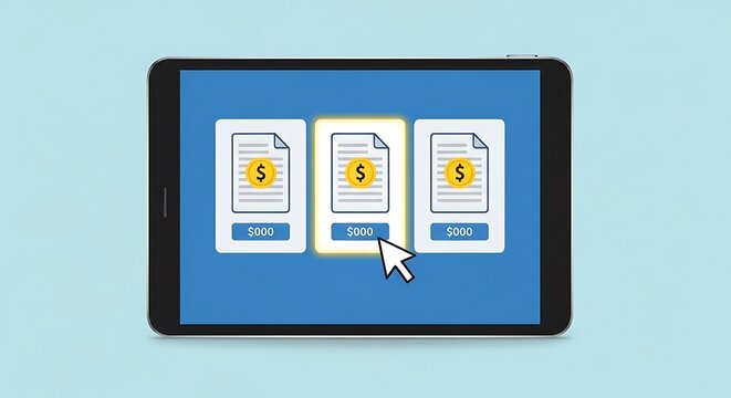 Digital Tablet Displaying Pricing Plans with Selection Cursor Vector Design