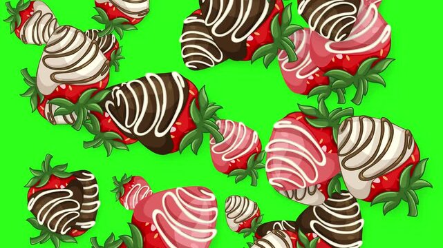 Falling Chocolate Covered Strawberries Animation on Green Screen Background