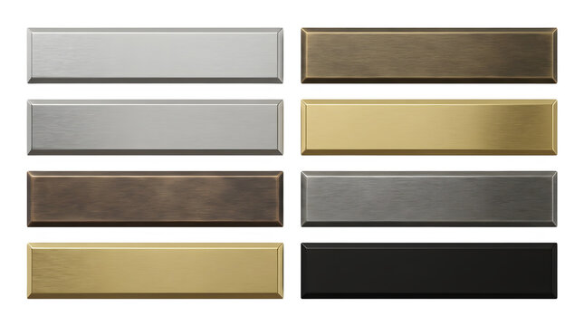 Metallic nameplate collection with 8 assorted finishes, blank metal plaques in gold silver and bronze, industrial hardware labels for signage