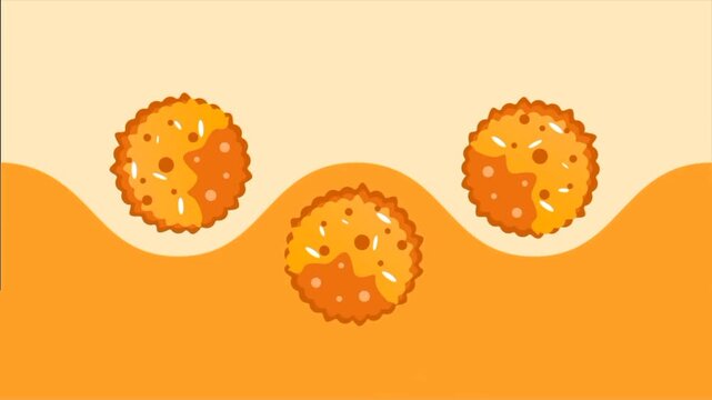 Animated crackers floating over a wave pattern background