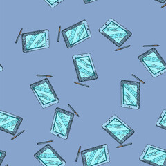 pattern tablet screen hand drawn vector. digital display, mobile device, smart template tablet screen sketch illustration © PikePicture