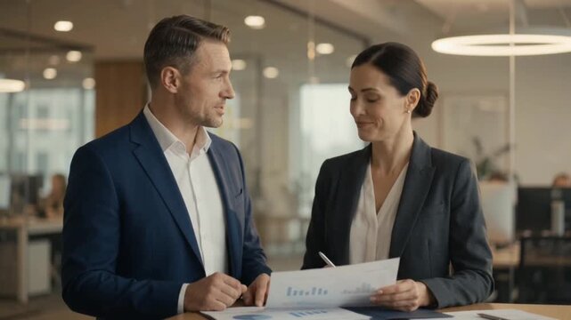 Slow Motion Two Business Executives Discussing Strategy 
