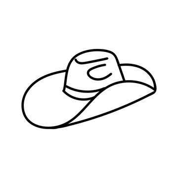 Classic western cowboy hat outline. Minimalist black line art vector illustration. Isolated sketch icon for wild west theme design, country style fashion, texas rodeo, or coloring page template