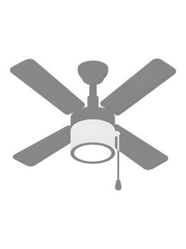 Ceiling fan with four blades and a central light fixture is depicted in a simple vector illustration style against a transparent background.