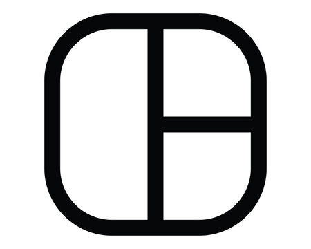 Minimalist icon representing a split screen layout with one large vertical section on the left and two smaller stacked horizontal sections on the right isolated on transparent background
