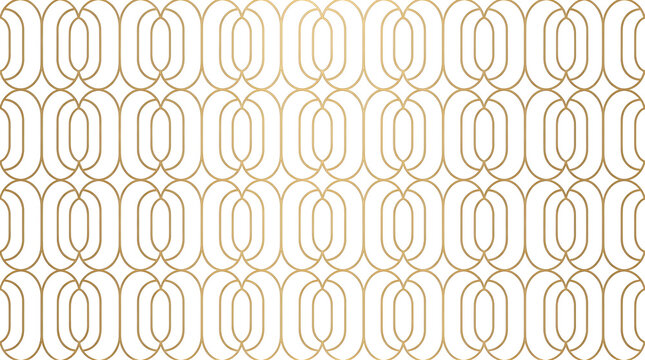 Gold geometric lattice pattern with interlocking oval shapes isolated on a transparent background