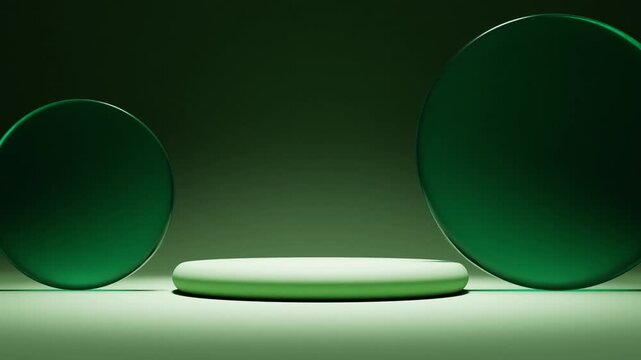 3d rendering animation of minimalist green podium stand for product advertising
