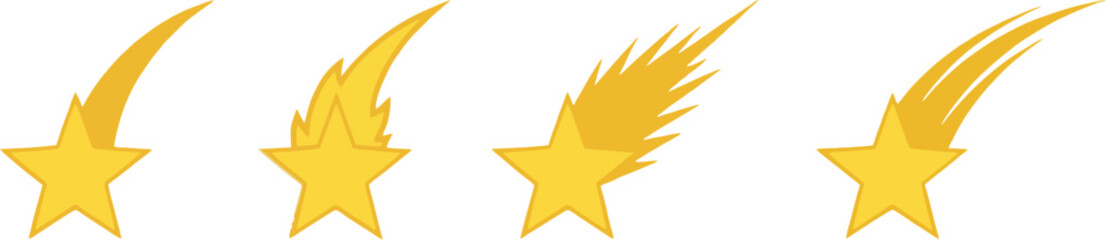Obraz premium Shooting Star Icons Featuring Yellow Stars, Falling Star Trails, Night Sky Symbols, and Celestial Elements for Digital Graphics and UI Design.
