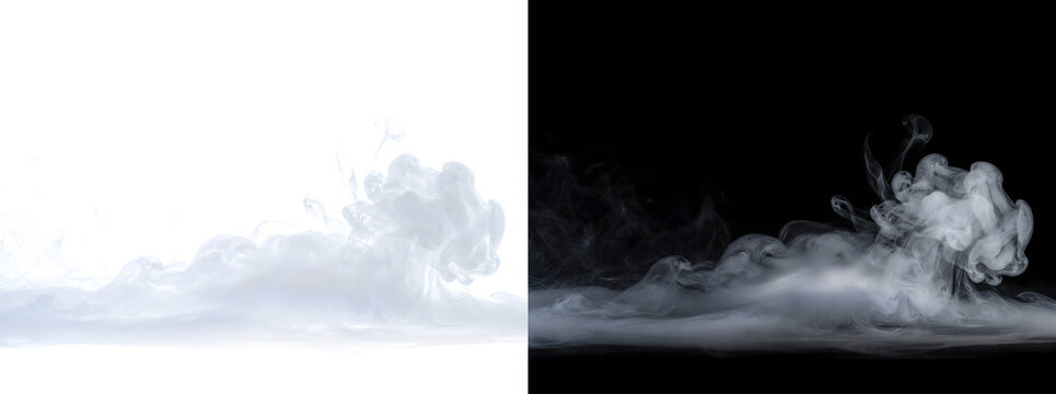 Fog cloud of soft white smoke rolling low across the ground for design with PNG, Transparent and Black Background Versions in art