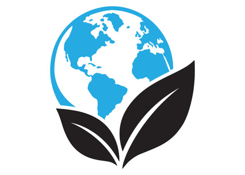 Global earth planet with green leaves icon renewable energy environment icon