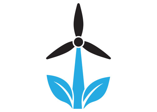 Wind turbine icon with leaf blades representing sustainable clean wind energy