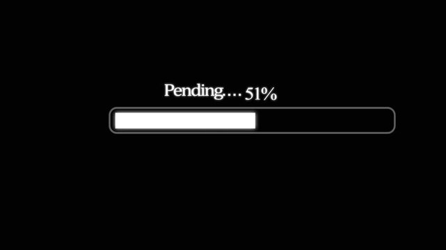 Digital loading progress bar with text displaying fifty four percent complete a simple black screen a horizontal