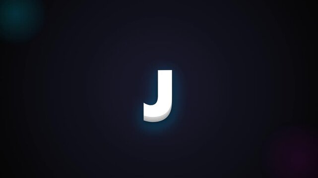 Animated 3d letter j spinning with glowing blue light on dark backdrop