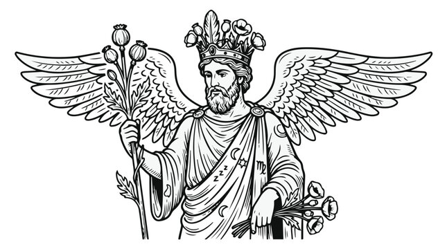 Greek god of sleep Hypnos vintage engraving vector illustration for mythology and dream concept isolated on white background