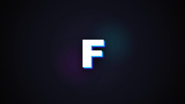Glowing white 3d letter f repeating in a grid on dark background